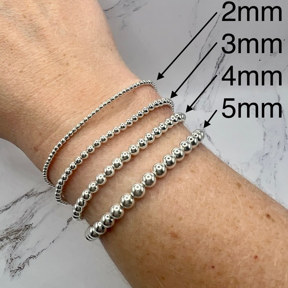 3mm Sterling Silver Handmade Stretch Beaded Bracelet - Picture 3 of 4